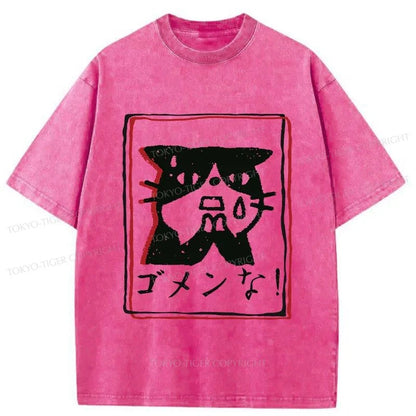 Tokyo-Tiger Apologetic Cat Washed T-Shirt