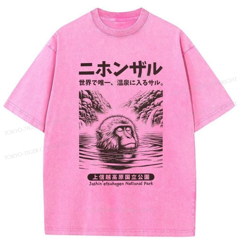 Tokyo-Tiger Macaque Monkey Hot Spring Washed T-Shirt