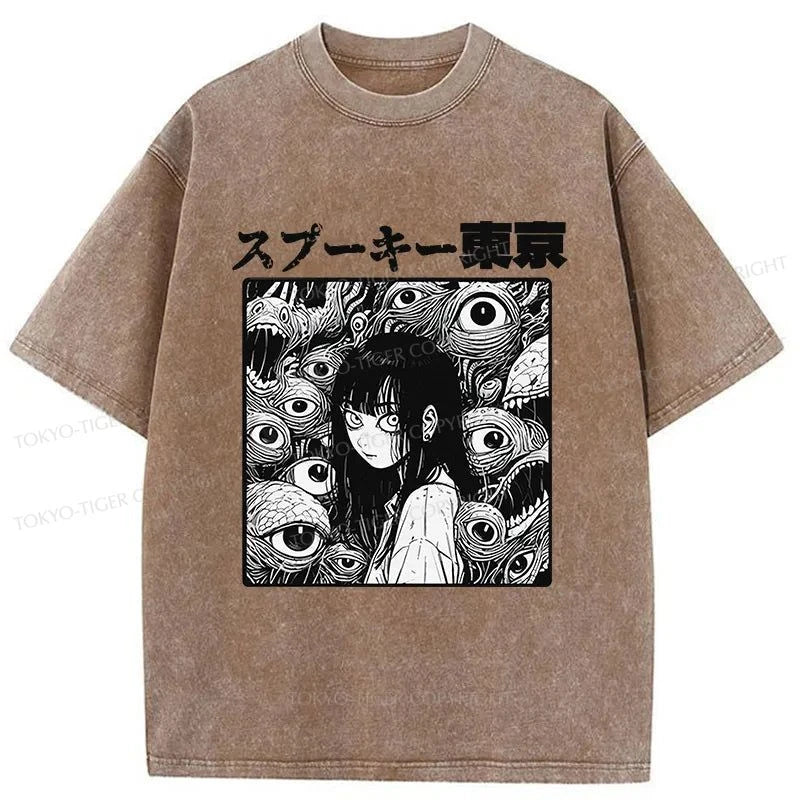 Tokyo-Tiger Scary Girl Japanese Washed T-Shirt