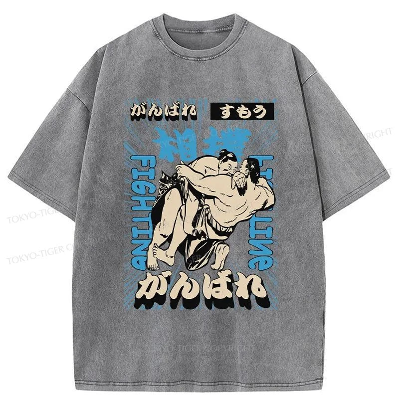 Tokyo-Tiger Sumo Fight Japanese Washed T-Shirt