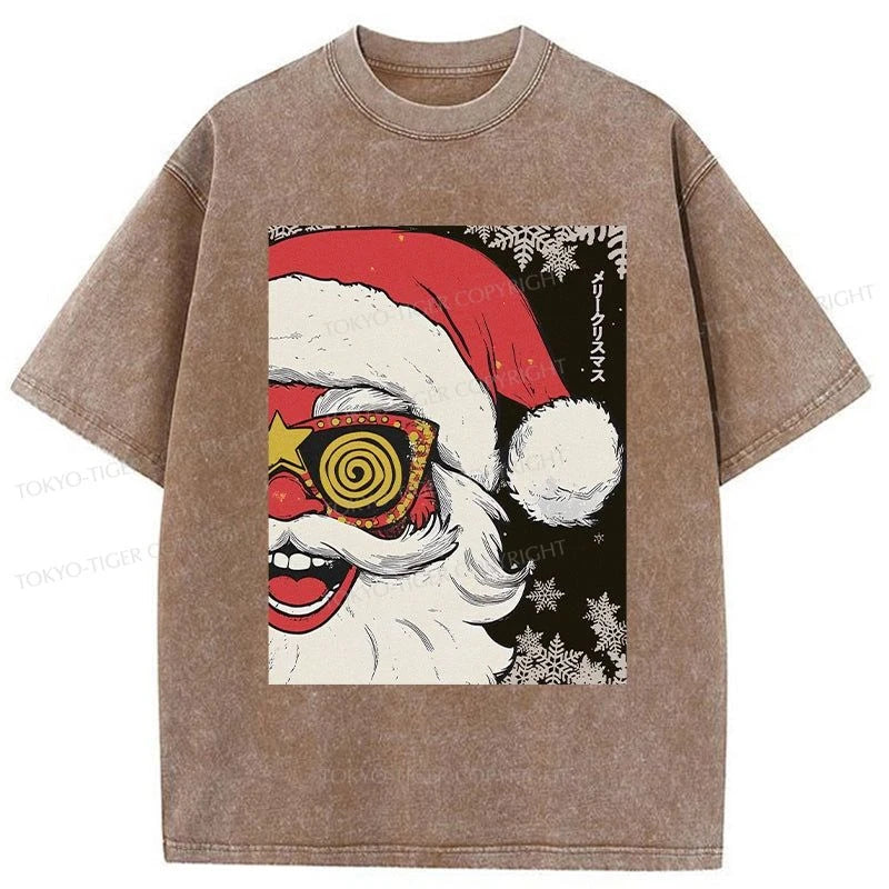 Tokyo-Tiger Cool Santa In Christmas Washed T-Shirt