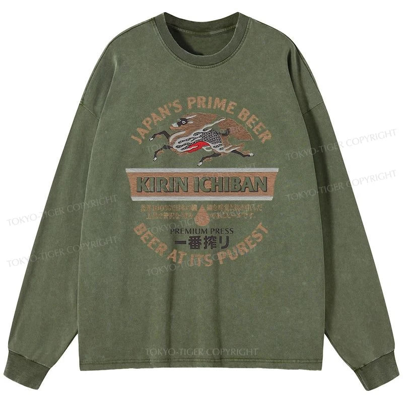 Tokyo-Tiger Kirin Ichiban Beer Japan Washed Long Sleeve T-Shirt