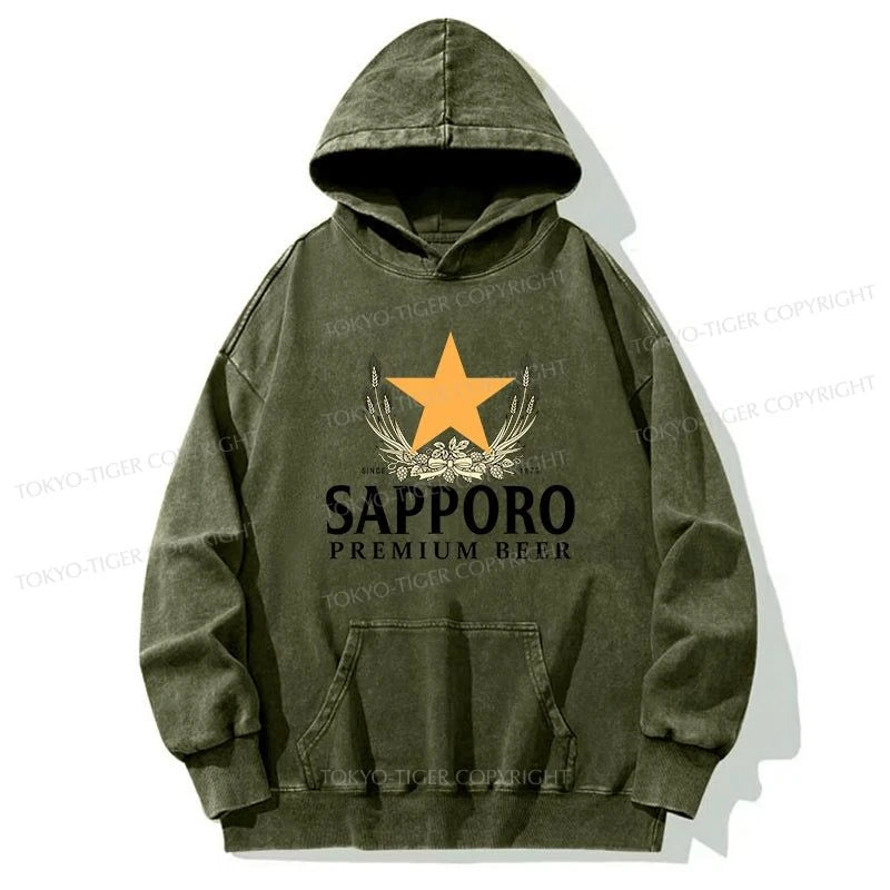 Tokyo-Tiger Sapporo Beer Logo Japanese Washed Hoodie