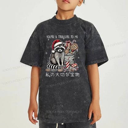 Tokyo-Tiger Cute Raccoon Christmas Kids Washed T-Shirt