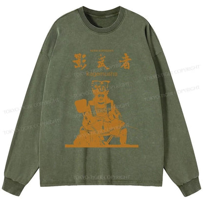 Tokyo-Tiger Japanese Shadow Samurai Washed Long Sleeve T-Shirt