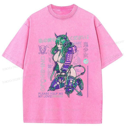 Tokyo-Tiger Yokai Oni Girl Washed T-Shirt