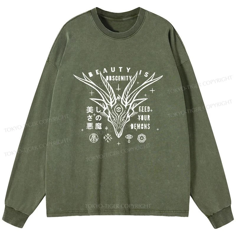 Tokyo-Tiger Beautiful Devil Japanese Washed Long Sleeve T-Shirt