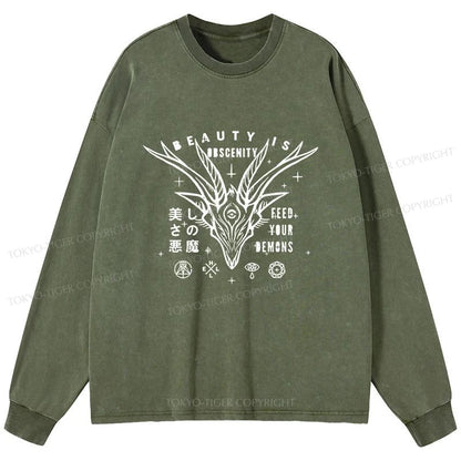 Tokyo-Tiger Beautiful Devil Japanese Washed Long Sleeve T-Shirt