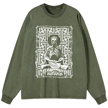 Tokyo-Tiger Sayagata Buddha Graphic Washed Long Sleeve T-Shirt