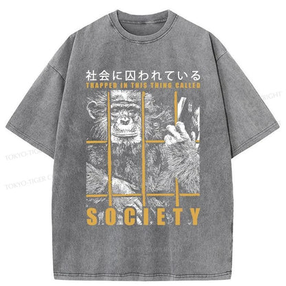 Tokyo-Tiger Trapped In Society Washed T-Shirt