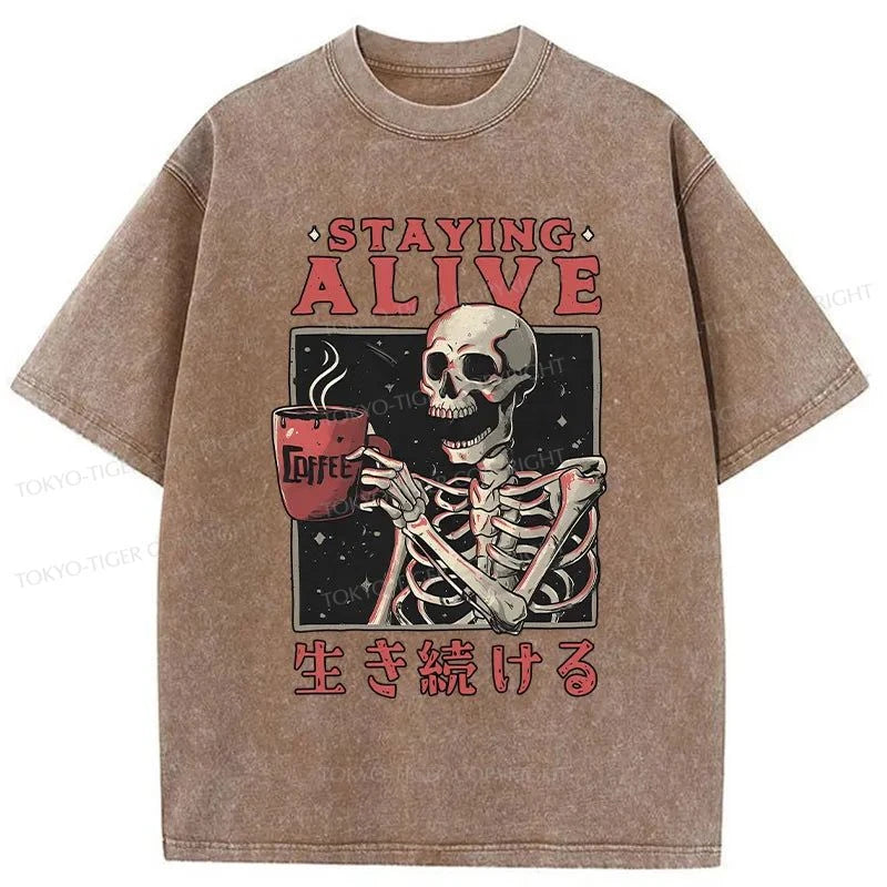 Tokyo-Tiger Staying Alive Japanese Washed T-Shirt