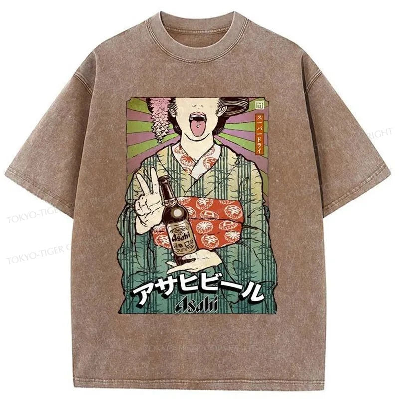 Tokyo-Tiger Asahi Beer Poster Washed T-Shirt