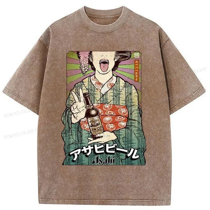 Tokyo-Tiger Asahi Beer Poster Washed T-Shirt