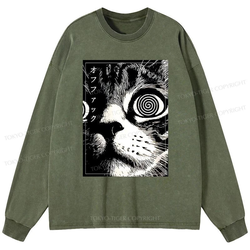 Tokyo-Tiger Scary Cat Japan Washed Long Sleeve T-Shirt