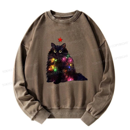 Tokyo-Tiger Christmas Lights Cat Washed Sweatshirt