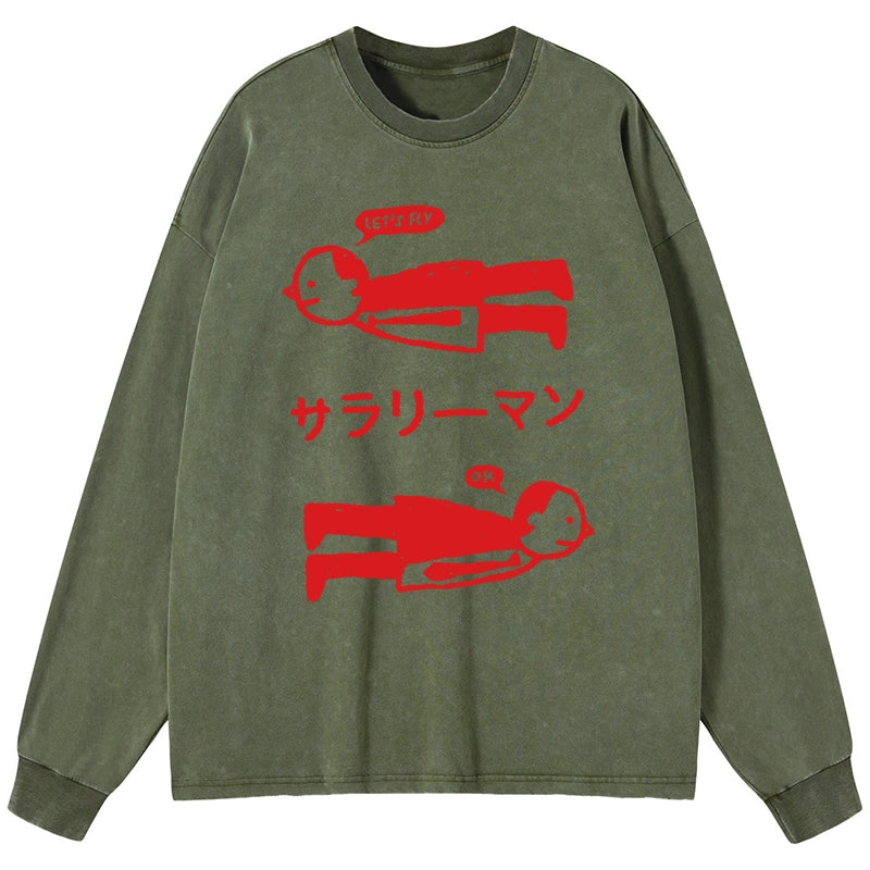 Tokyo-Tiger Let's Fly Office Worker Washed Long Sleeve T-Shirt