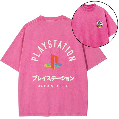 Tokyo-Tiger PlayStation Logo Japan Front Back Washed T-Shirt