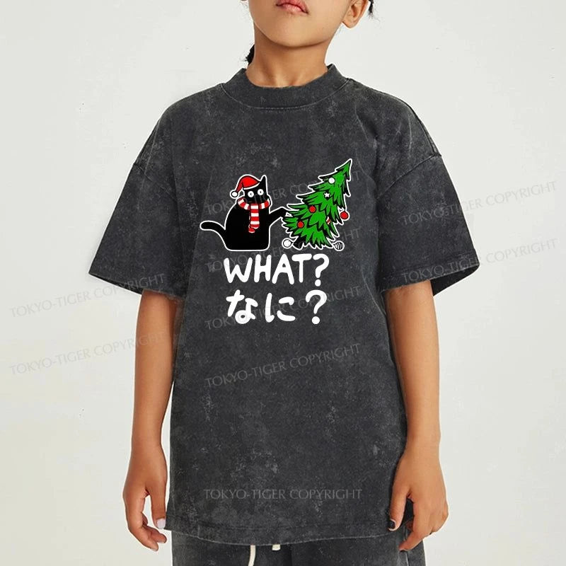 Tokyo-Tiger Naughty Cat Christmas Kids Washed T-Shirt