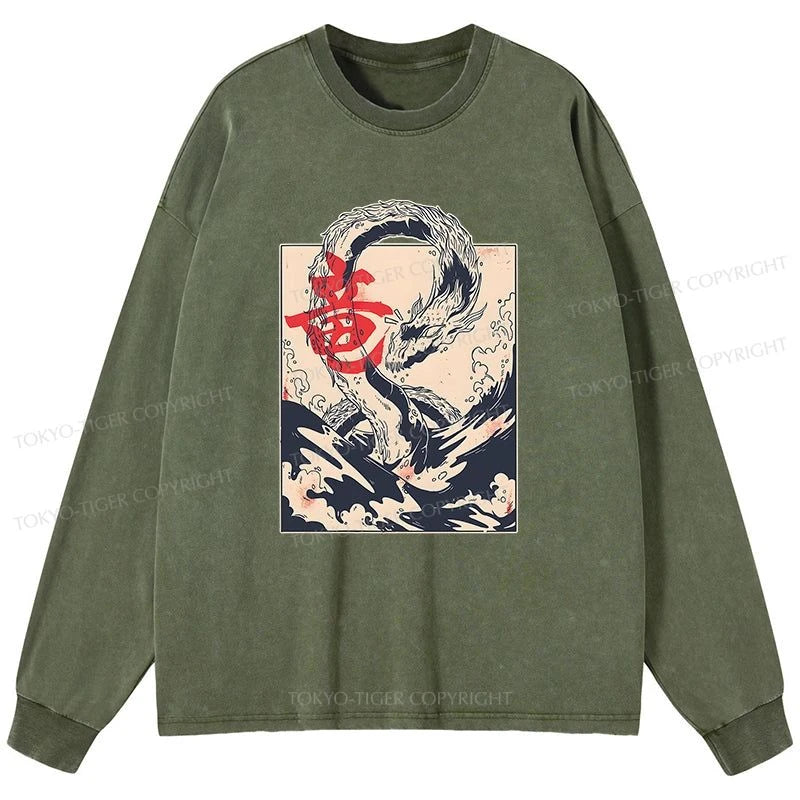 Tokyo-Tiger Sea Dragon Japanese Washed Long Sleeve T-Shirt