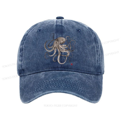 Tokyo-Tiger Octopus Japanese Calligraphy Washed Cap