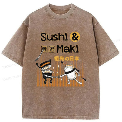 Tokyo-Tiger Sushi Ninja Japanese Washed T-Shirt