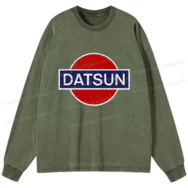 Tokyo-Tiger Datsun Vintage Car Washed Long Sleeve T-Shirt