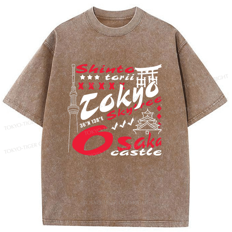 Tokyo-Tiger Iconic Places In Japan Washed T-Shirt