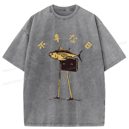 Tokyo-Tiger Unlucky Fish Japanese Washed T-Shirt