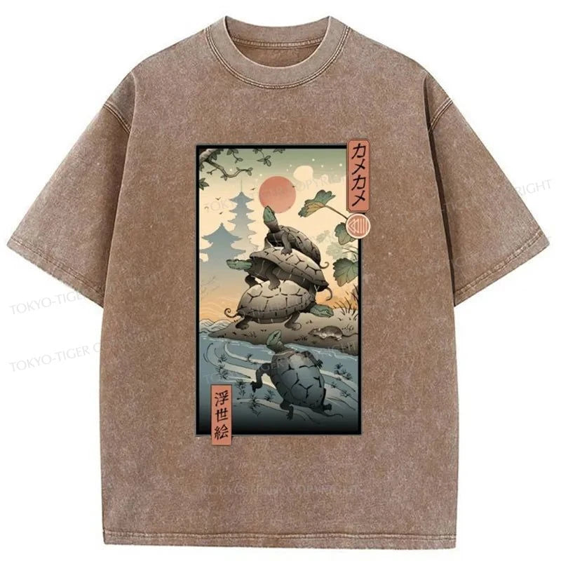 Tokyo-Tiger Ukiyoe Turtle Japanese Washed T-Shirt