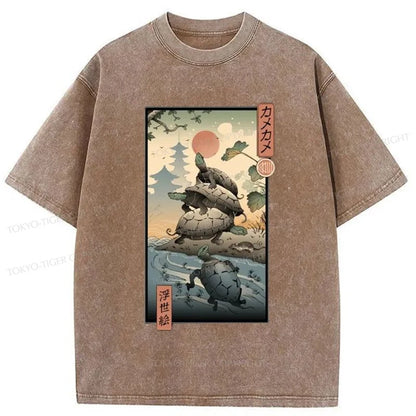 Tokyo-Tiger Ukiyoe Turtle Japanese Washed T-Shirt