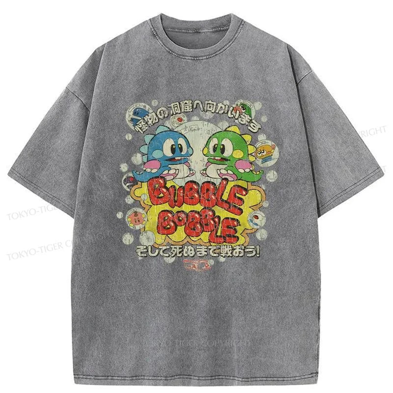 Tokyo-Tiger Kawaii Monster Dinosaur Washed T-Shirt