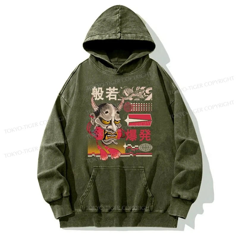 Tokyo-Tiger Hannya Mask Japanese Washed Hoodie