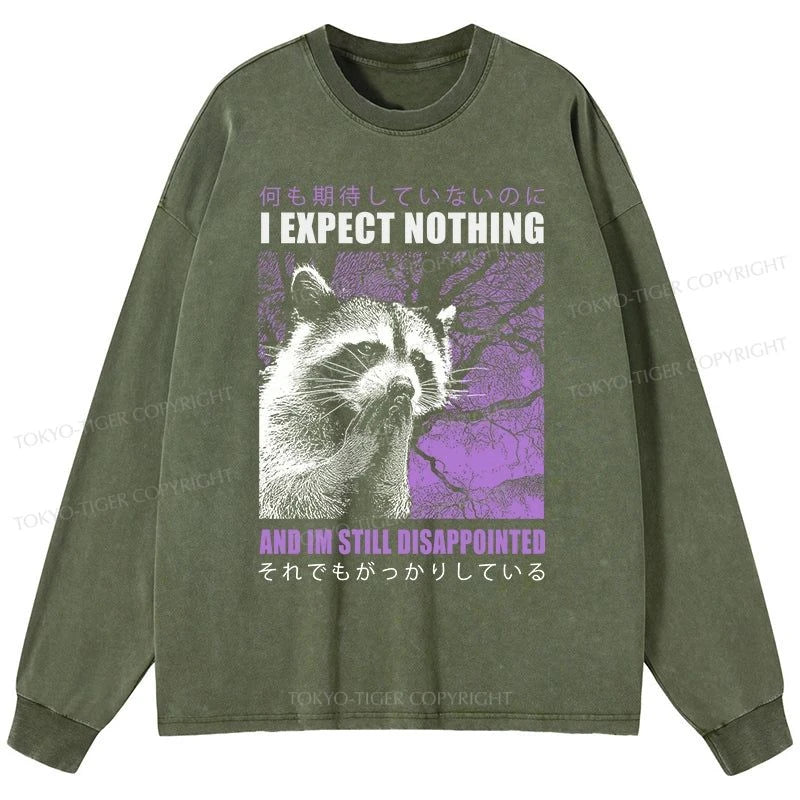 Tokyo-Tiger Disappointed Raccoon Japanese Washed Long Sleeve T-Shirt