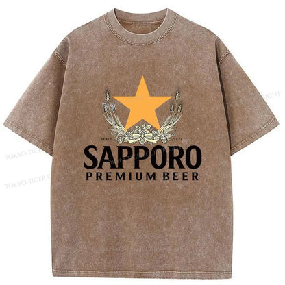 Tokyo-Tiger Sapporo Beer Logo Japanese Washed T-Shirt