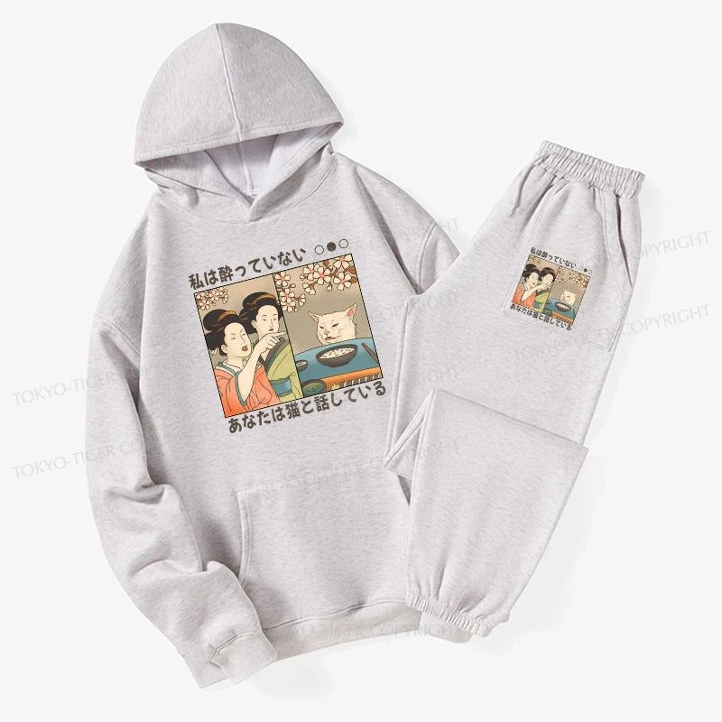 Tokyo-Tiger Japanese Woman Shouting at a Cat Fleece Lined Hoodie Set