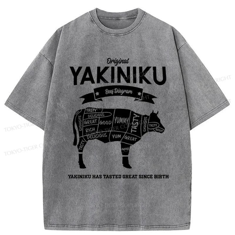 Tokyo-Tiger Yakiniku Beef Diagram Cow Japanese Washed T-Shirt