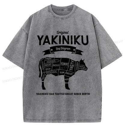 Tokyo-Tiger Yakiniku Beef Diagram Cow Japanese Washed T-Shirt