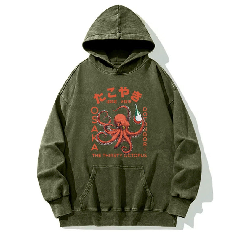 Tokyo-Tiger Octopus Drinks Soju Washed Hoodie