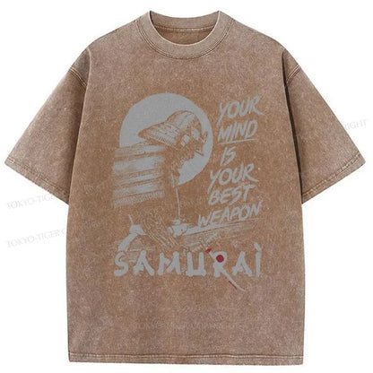 Tokyo-Tiger Brooding Japanese Samurai Washed T-Shirt