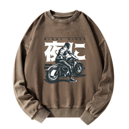 Tokyo-Tiger Motorcyclist Japanese Night Rider Washed Sweatshirt