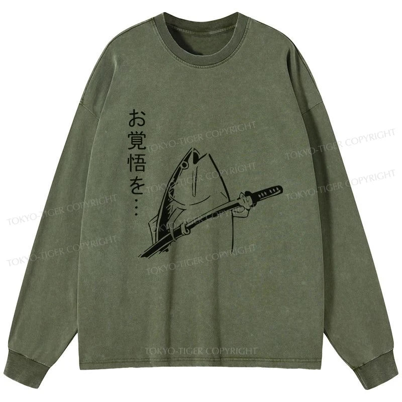 Tokyo-Tiger The Fish With The Knife Japanese Washed Long Sleeve T-Shirt