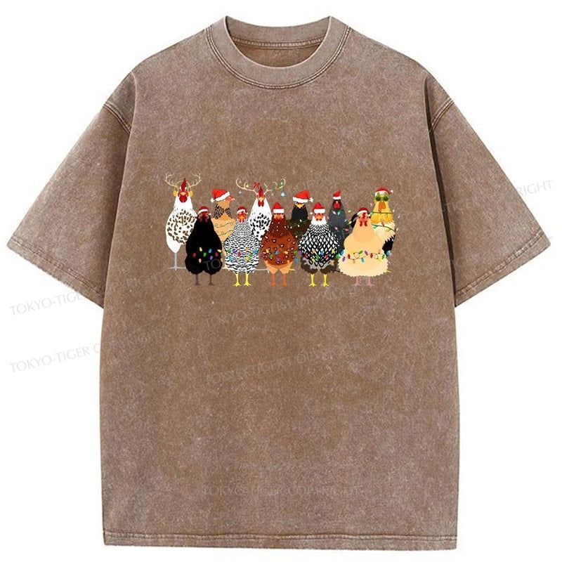 Tokyo-Tiger A Flock Of Christmas Chickens Washed T-Shirt