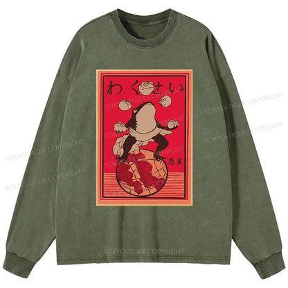 Tokyo-Tiger Wakusei Frog Funny Washed Long Sleeve T-Shirt