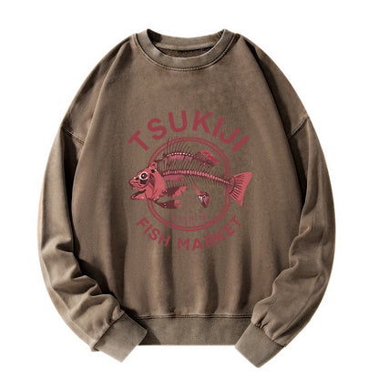 Tokyo-Tiger Tokyo Tsukiji Fish Market Vintage Japan Washed Sweatshirt