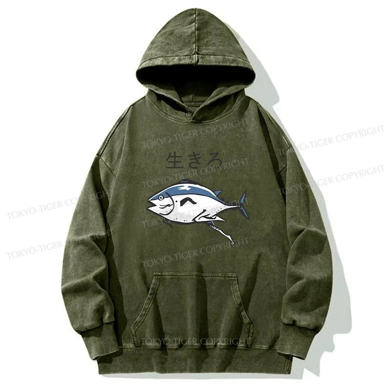 Tokyo-Tiger Running Fish Washed Hoodie