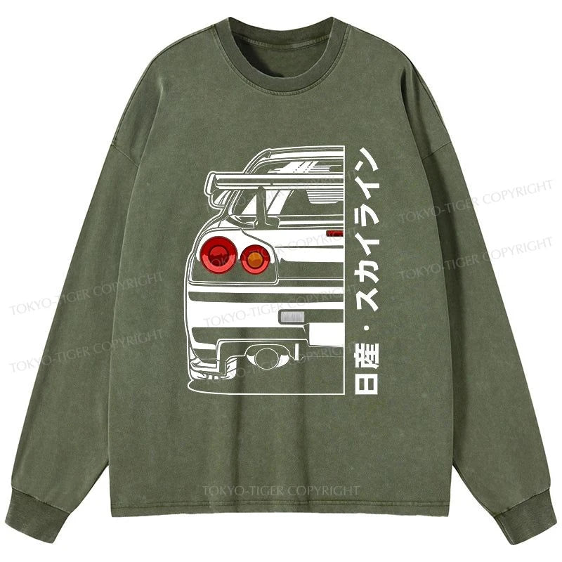 Tokyo-Tiger Nissan Skyline GTR R34 Washed Long Sleeve T-Shirt