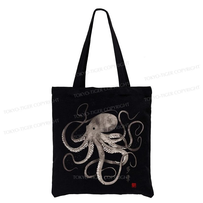 Tokyo-Tiger Octopus Japanese Calligraphy Tote Bag