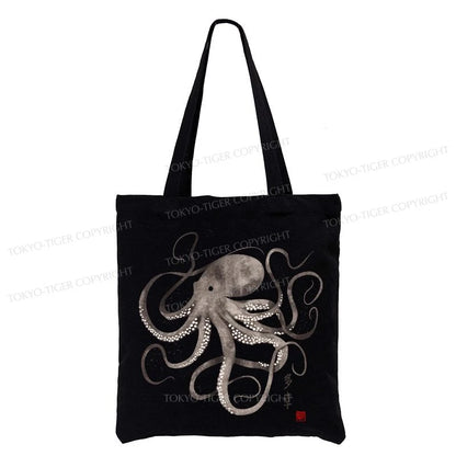 Tokyo-Tiger Octopus Japanese Calligraphy Tote Bag