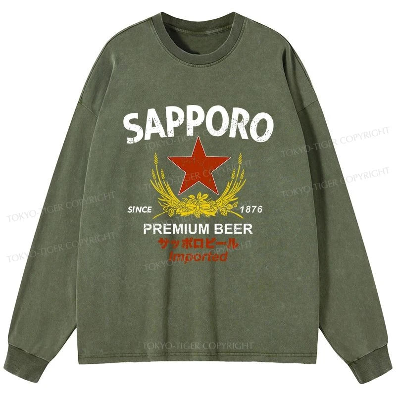 Tokyo-Tiger Sapporo Beer Essential Washed Long Sleeve T-Shirt