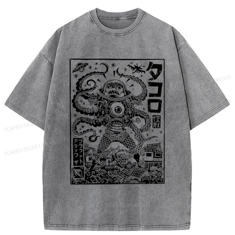 Tokyo-Tiger Scary Sea Monster Washed T-Shirt